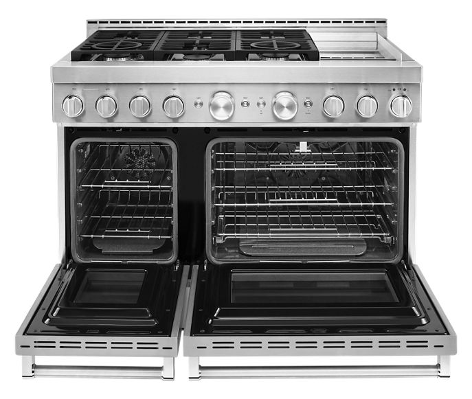 KitchenAid 48 in. 6.3 cu. ft. Smart Double Oven Commercial-Style Gas Range with Griddle and True Convection in Stainless Steel 3