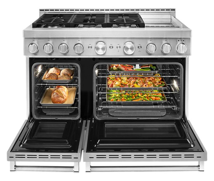 KitchenAid 48 in. 6.3 cu. ft. Smart Double Oven Commercial-Style Gas Range with Griddle and True Convection in Stainless Steel 2