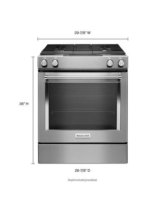 KitchenAid 6.4 cu. ft. Downdraft Slide-In Dual Fuel Range with Self-Cleaning Convection Oven in Stainless Steel 2