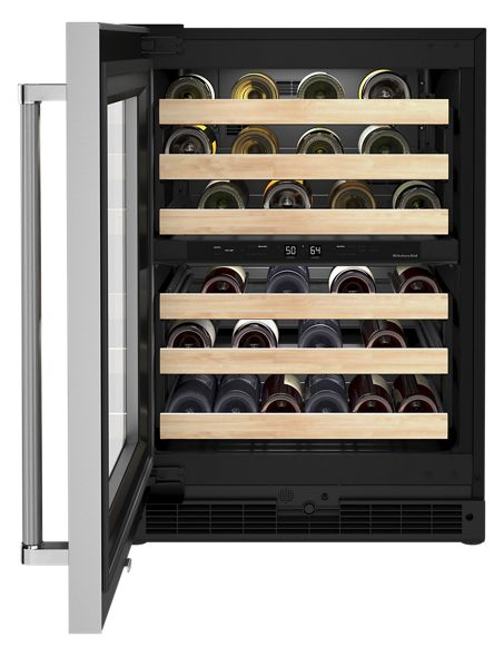KitchenAid 24 in. Dual Zone 46-Bottle Built-In Undercounter Wine Cooler in Black Cabinet with Stainless Doors 5