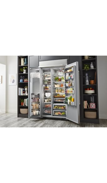 KitchenAid 41 in. W 25.1 cu. ft. Built-In Side by Side Refrigerator in Stainless Steel with PrintShield 4