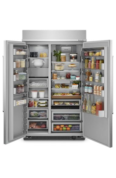 KitchenAid 48 in. W 30 cu. ft. Built-In Side by Side Refrigerator in Stainless Steel with PrintShield 3